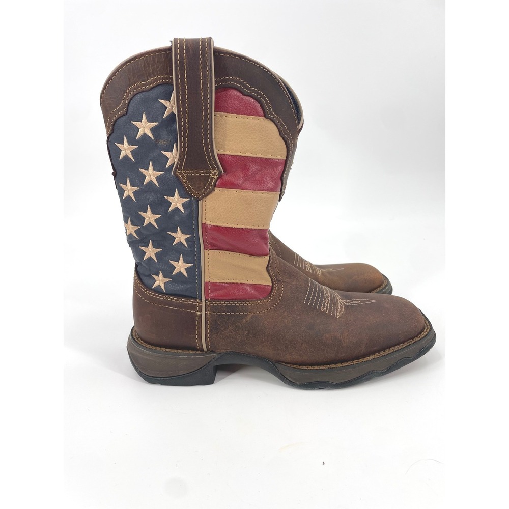 Durango Lady Rebel Boots Womens 7M Brown Leather American Flag Western RD4414